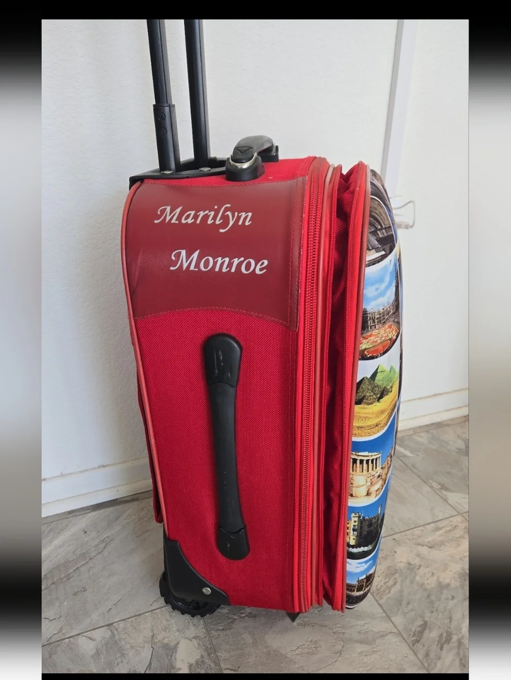 Vintage Marilyn Monroe Photo Collage Carry-On Luggage - Red Trim